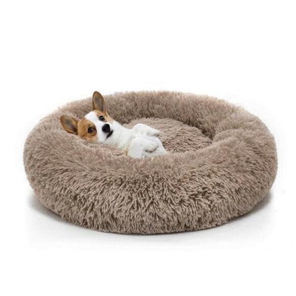 Other - 16 Inches Round Plush Pet Bed for Dogs Fluffy Soft Warm Calming Dog Bed Sleeping